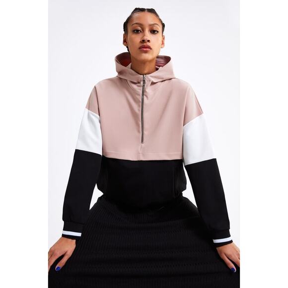 Zara Oversized Hoodie Lightweight Half Zip Jacket Small Funnel Neck Pouch Pocket - Picture 1 of 16